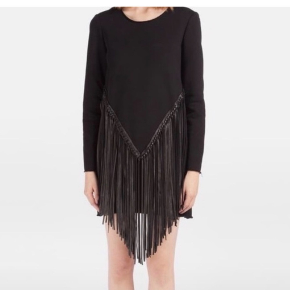 Maje Black Fringe Dress